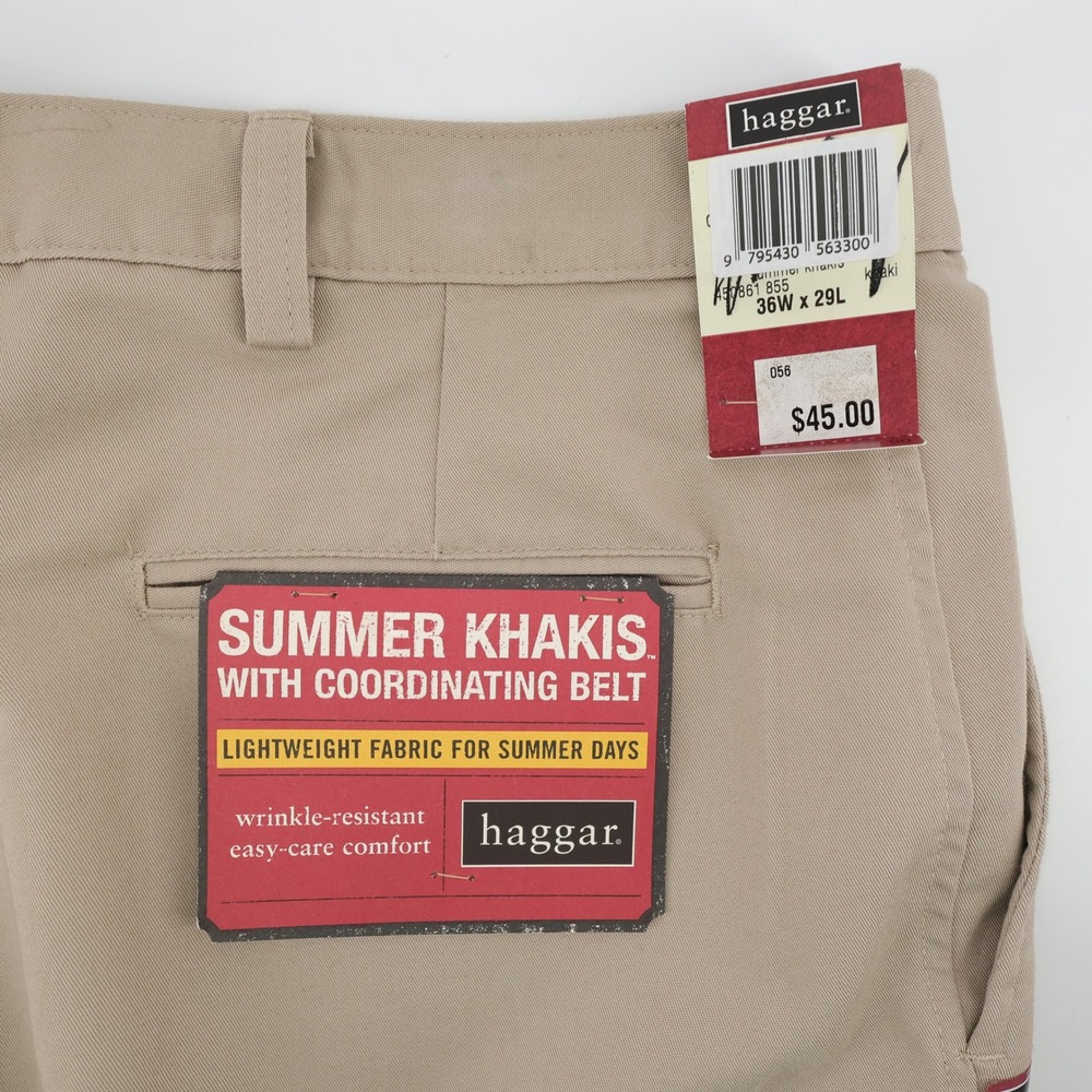 NEW Haggar Summer Khakis Plain Front Pants Tan Mens 36x29